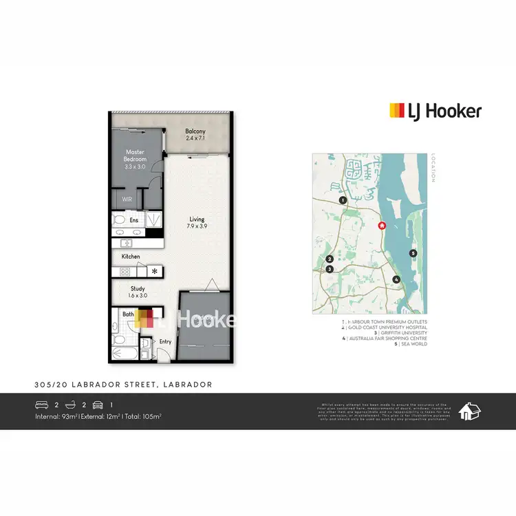 Floorplan of Homely apartment listing, 305/20 Labrador Street, Labrador QLD 4215
