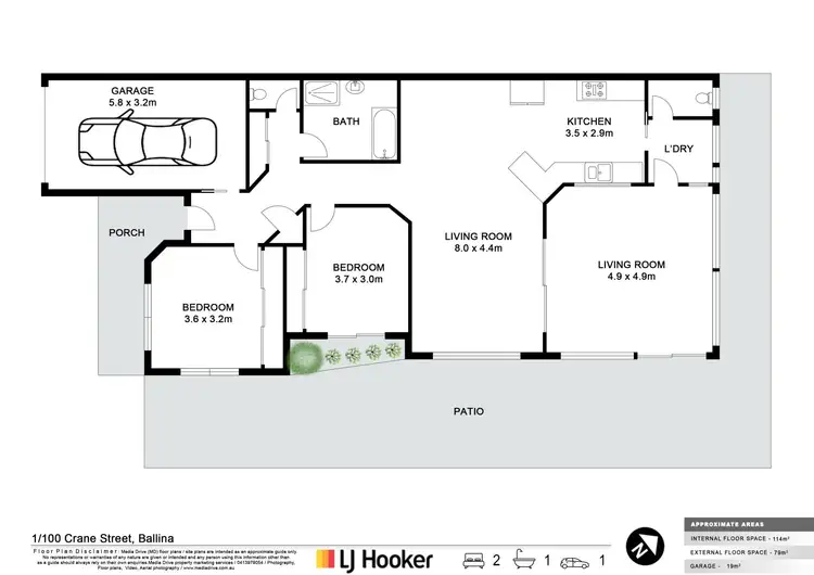 Floorplan of Homely villa listing, 1/100 Crane Street, Ballina NSW 2478