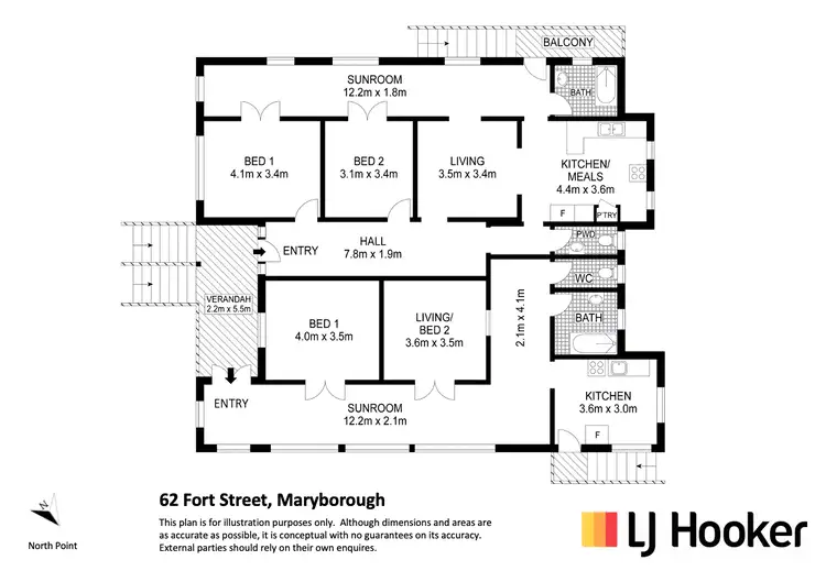 Floorplan of Homely semi-detached listing, 62 Fort Street, Maryborough QLD 4650