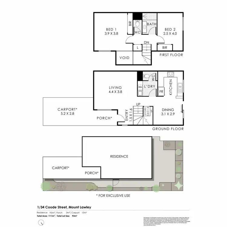 Floorplan of Homely townhouse listing, 1/34 Coode Street, Mount Lawley WA 6050