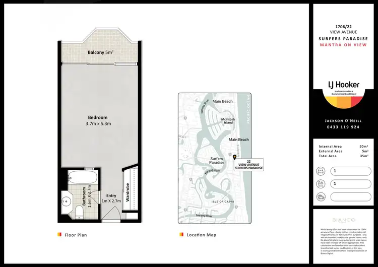 Floorplan of Homely studio listing, 1706/22 View Avenue, Surfers Paradise QLD 4217