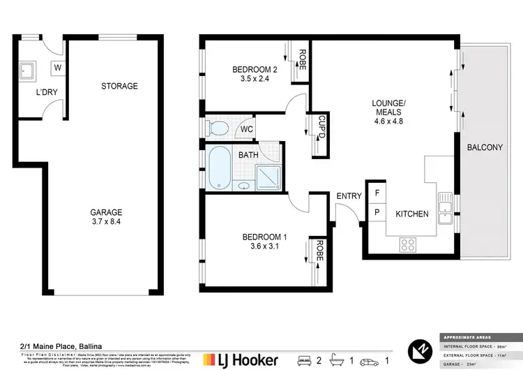 Floorplan of Homely unit listing, 2/1 Maine Place, Ballina NSW 2478