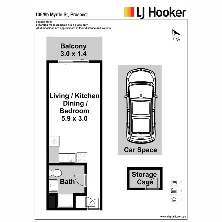 Floorplan of Homely studio listing, 109/8B Myrtle Street, Prospect NSW 2148