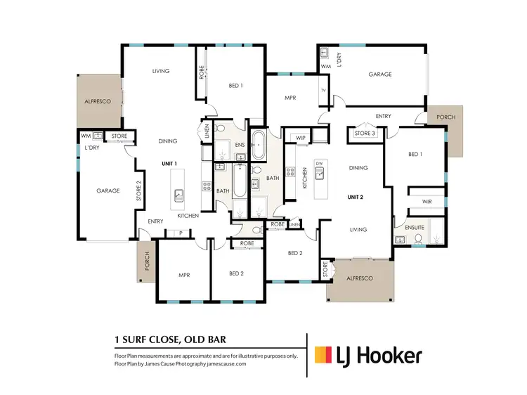 Floorplan of Homely semi-detached listing, 1 Surf Close, Old Bar NSW 2430
