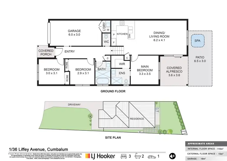 Floorplan of Homely semi-detached listing, 1/36 Liffey Avenue, Cumbalum NSW 2478