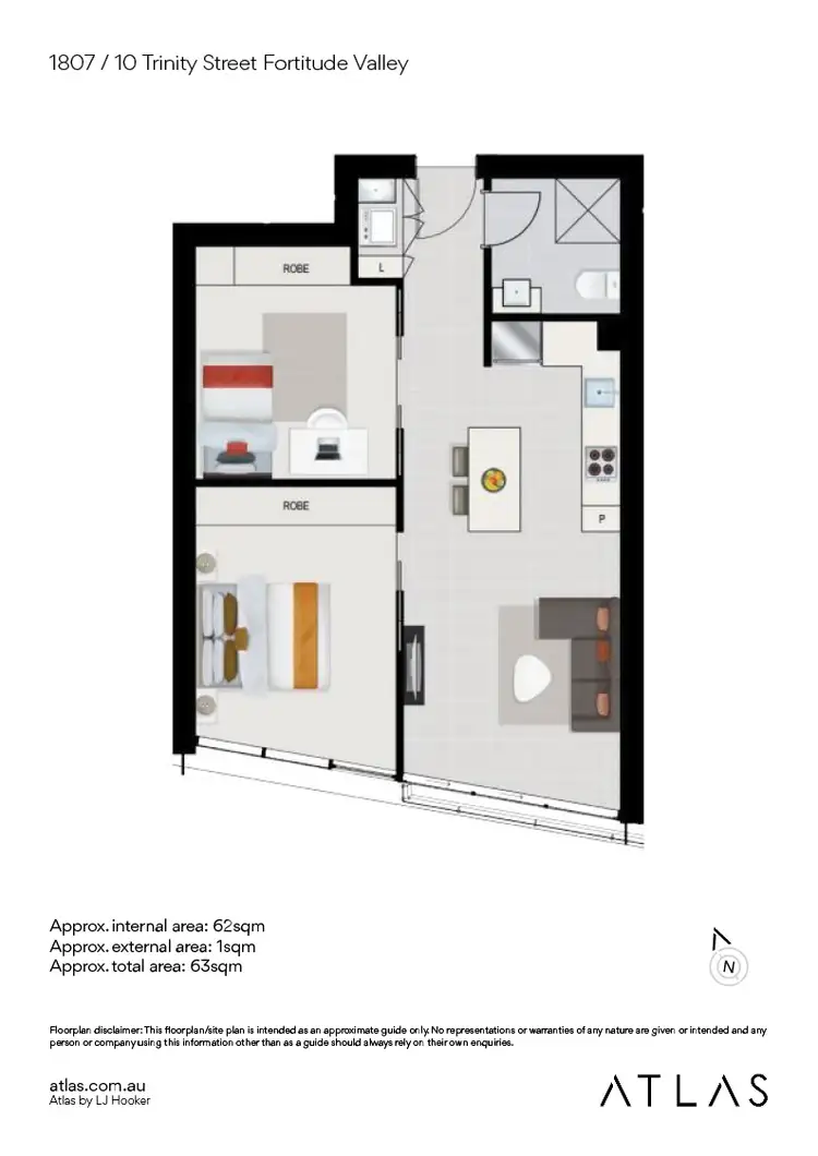 Floorplan of Homely apartment listing, 1807/10 Trinity Street, Fortitude Valley QLD 4006