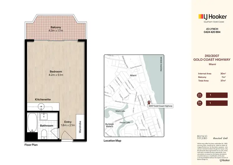 Floorplan of Homely studio listing, 310/2007 Gold Coast Highway, Miami QLD 4220