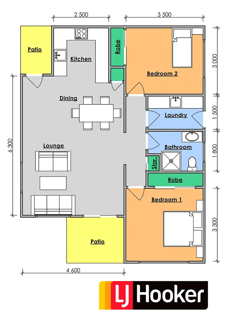 Floorplan of Homely semi-detached listing, 1/26 George Street, Old Bar NSW 2430