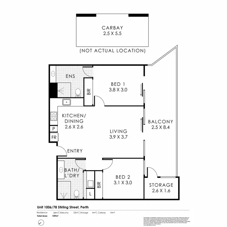 Floorplan of Homely apartment listing, 1006/78 Stirling Street, Perth WA 6000