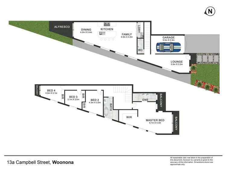 Floorplan of Homely semi-detached listing, 13A Campbell Street, Woonona NSW 2517