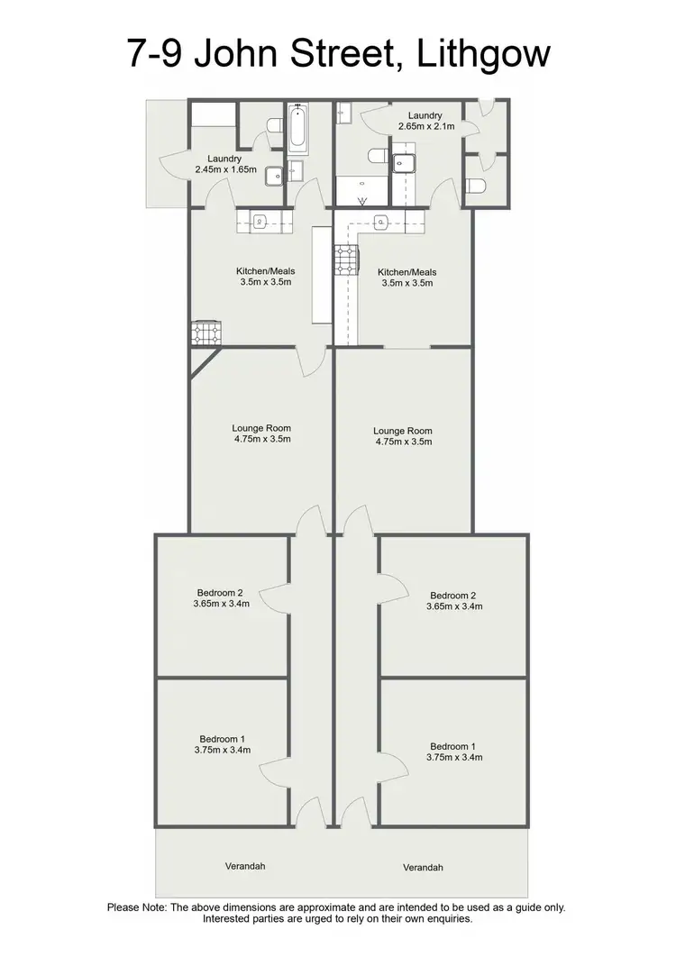 Floorplan of Homely semi-detached listing, 7-9 John Street, Lithgow NSW 2790