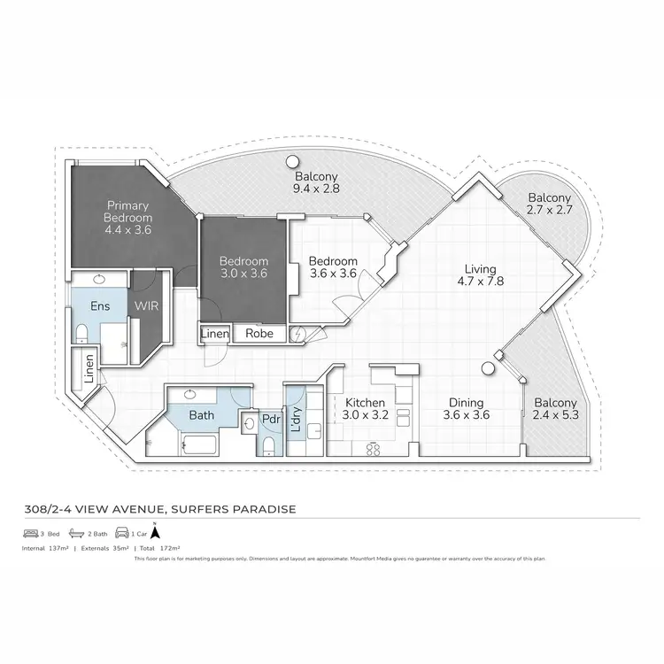 Floorplan of Homely apartment listing, 308/2-4 View Avenue, Surfers Paradise QLD 4217