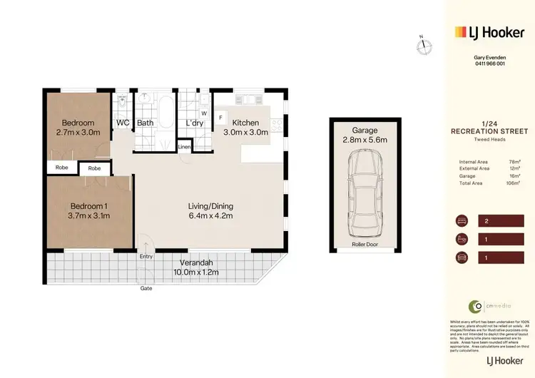 Floorplan of Homely unit listing, 1/24 Recreation Street, Tweed Heads NSW 2485