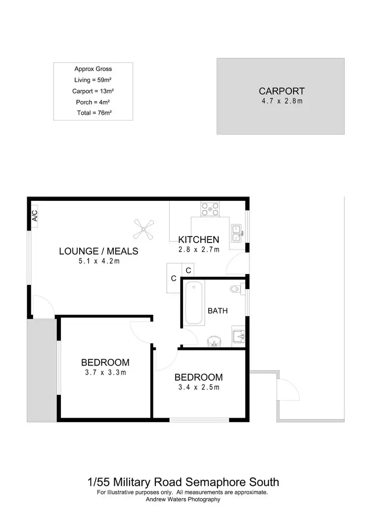 Floorplan of Homely unit listing, 1/55 Military Road, Semaphore South SA 5019