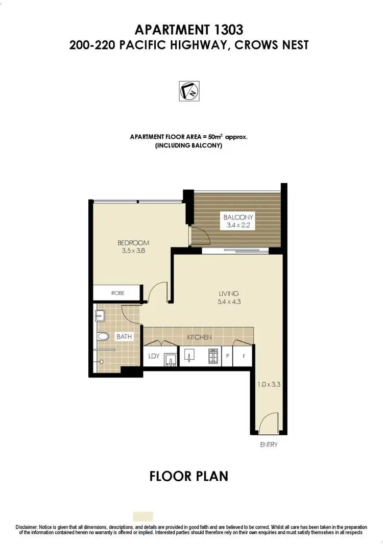 Floorplan of Homely apartment listing, R1303/200-220 Pacific Highway, Crows Nest NSW 2065