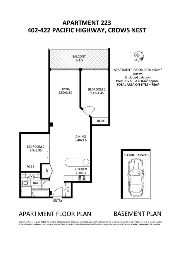 Floorplan of Homely apartment listing, 223/402-420 Pacific Highway, Crows Nest NSW 2065