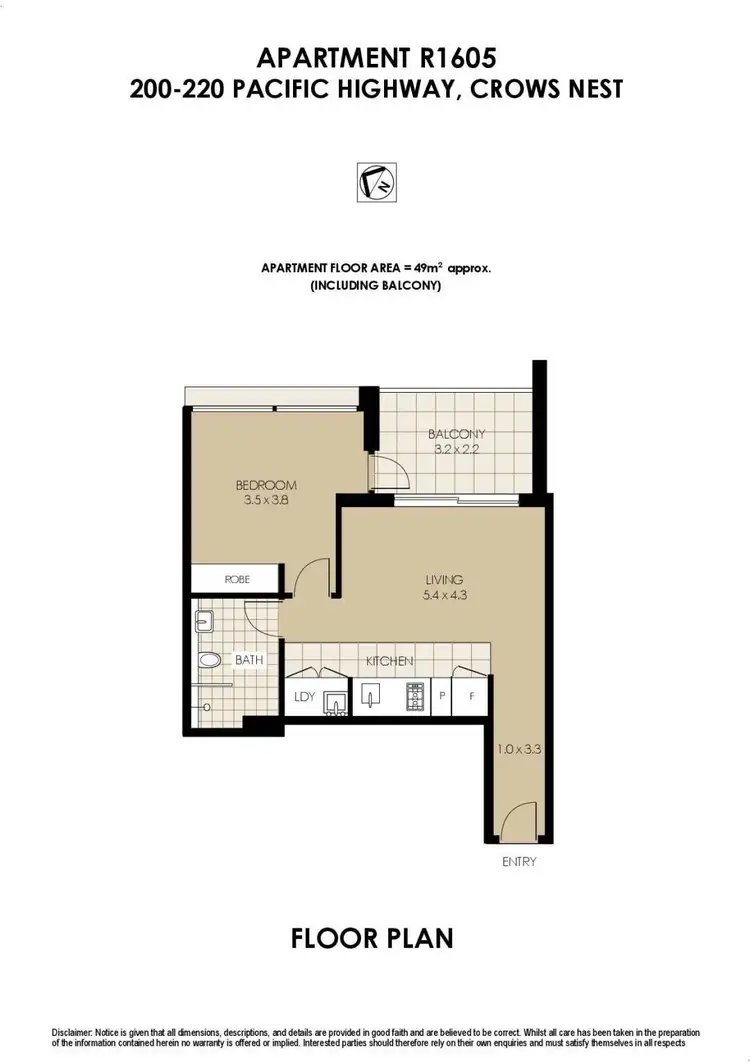 Floorplan of Homely apartment listing, R1603/200-220 Pacific Highway, Crows Nest NSW 2065