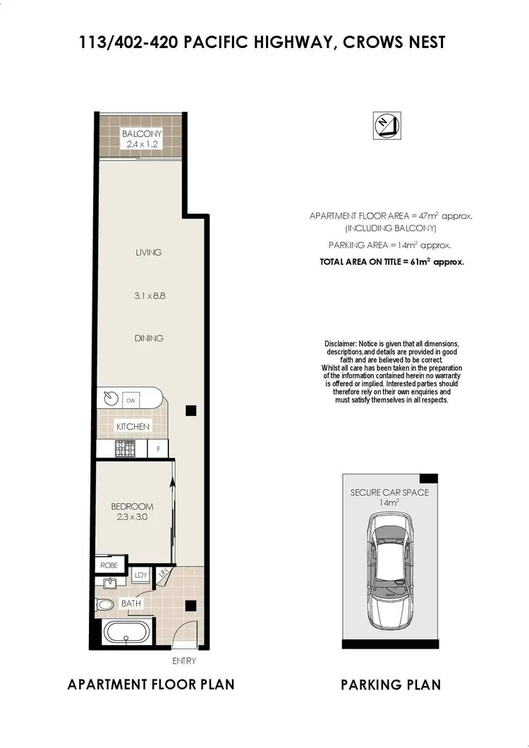 Floorplan of Homely apartment listing, 113/402-420 Pacific Highway, Crows Nest NSW 2065