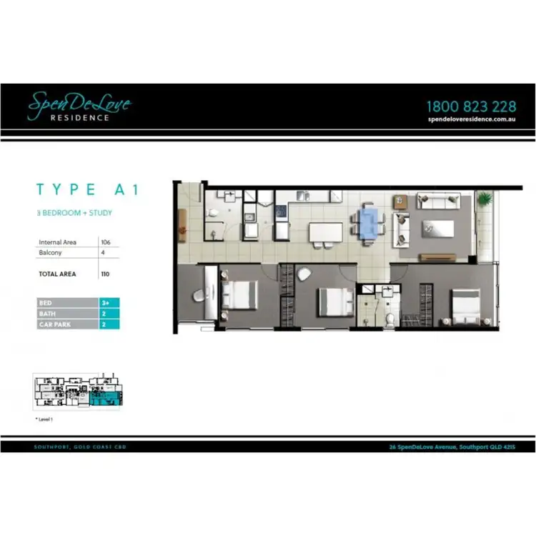 Floorplan of Homely apartment listing, Spendelove Residence/101/26 Spendelove Avenue, Southport QLD 4215