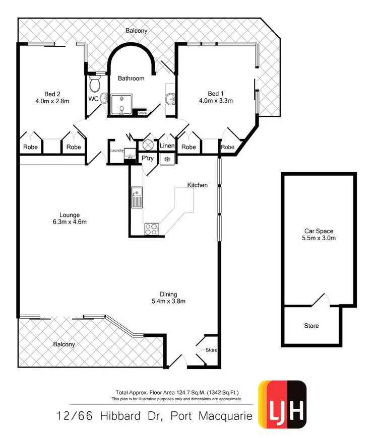 Floorplan of Homely unit listing, 12/66-68 Hibbard Drive, Port Macquarie NSW 2444