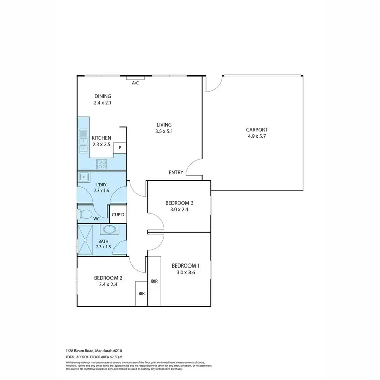 Floorplan of Homely unit listing, 1/28 Beam Road, Silver Sands WA 6210