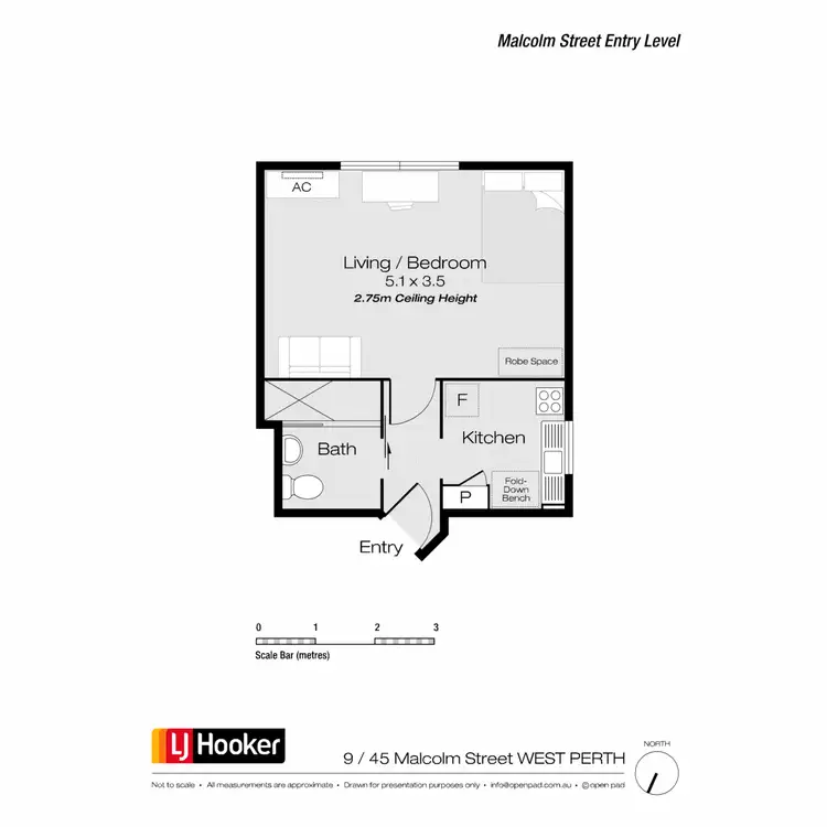 Floorplan of Homely studio listing, 9/45 Malcolm Street, West Perth WA 6005