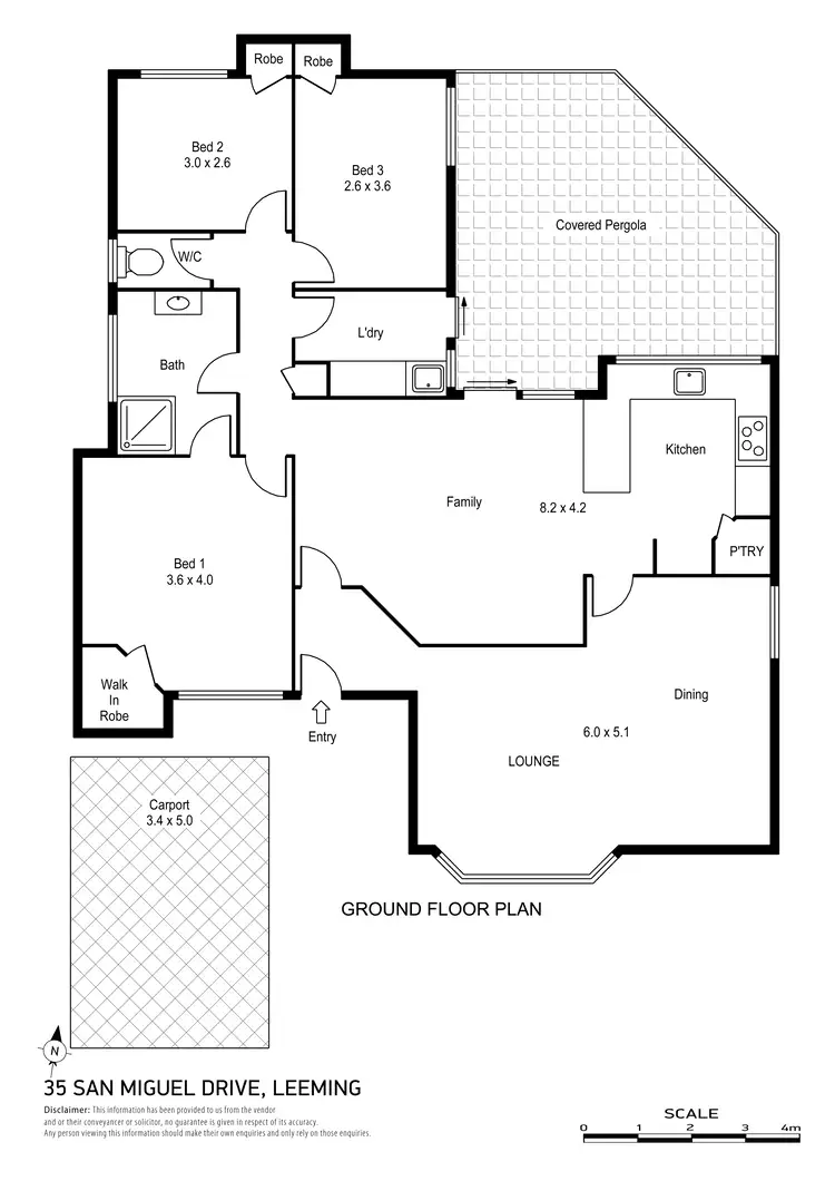 Floorplan of Homely semi-detached listing, 35 San Miguel Drive, Leeming WA 6149