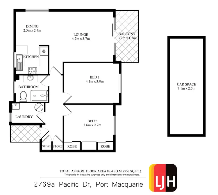 Floorplan of Homely unit listing, 2/69A Pacific Drive, Port Macquarie NSW 2444