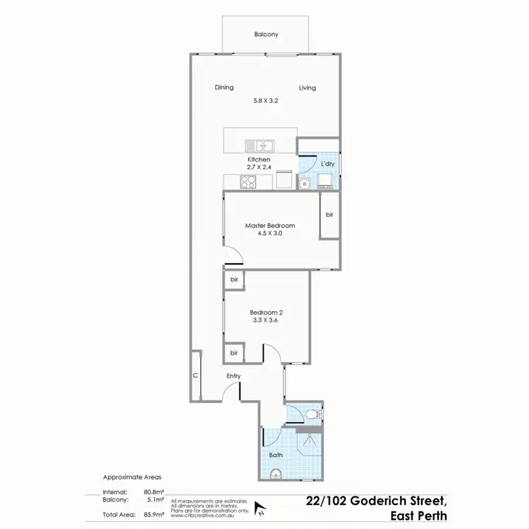Floorplan of Homely apartment listing, 22/102 Goderich Street, East Perth WA 6004