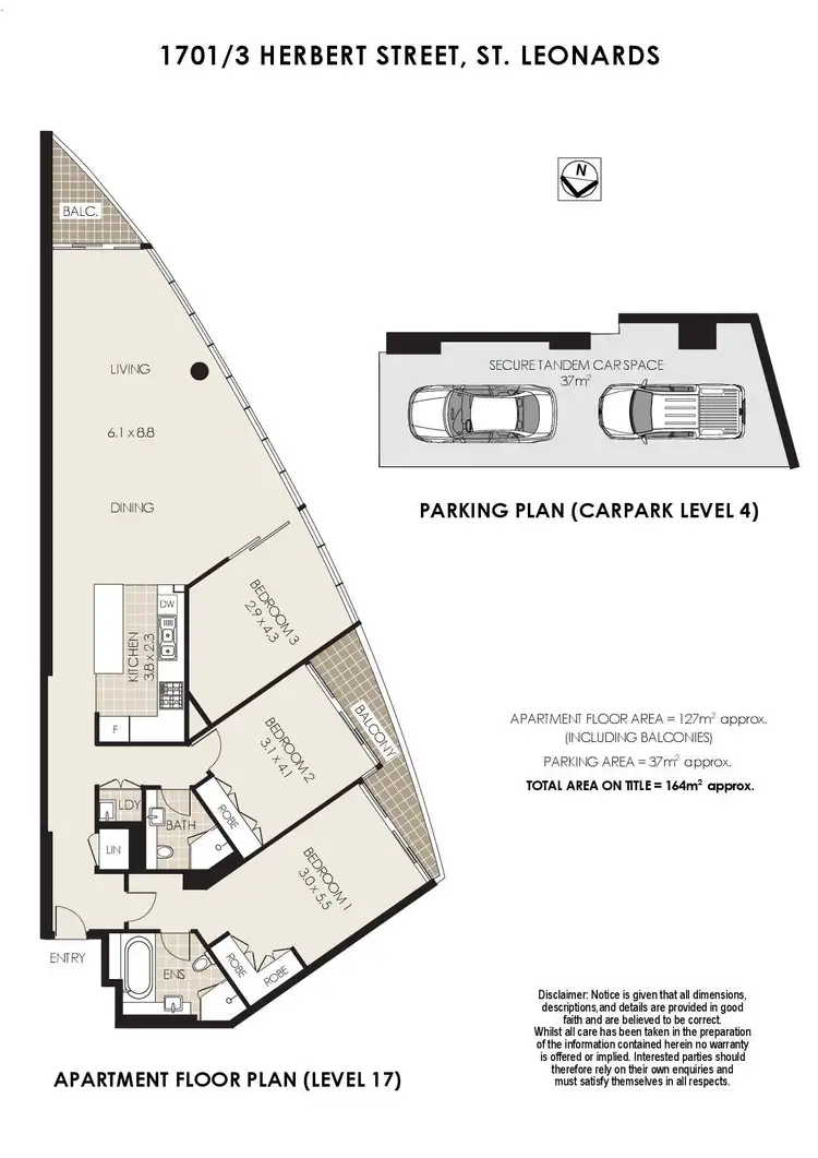 Floorplan of Homely apartment listing, 1701/3 Herbert Street, St Leonards NSW 2065