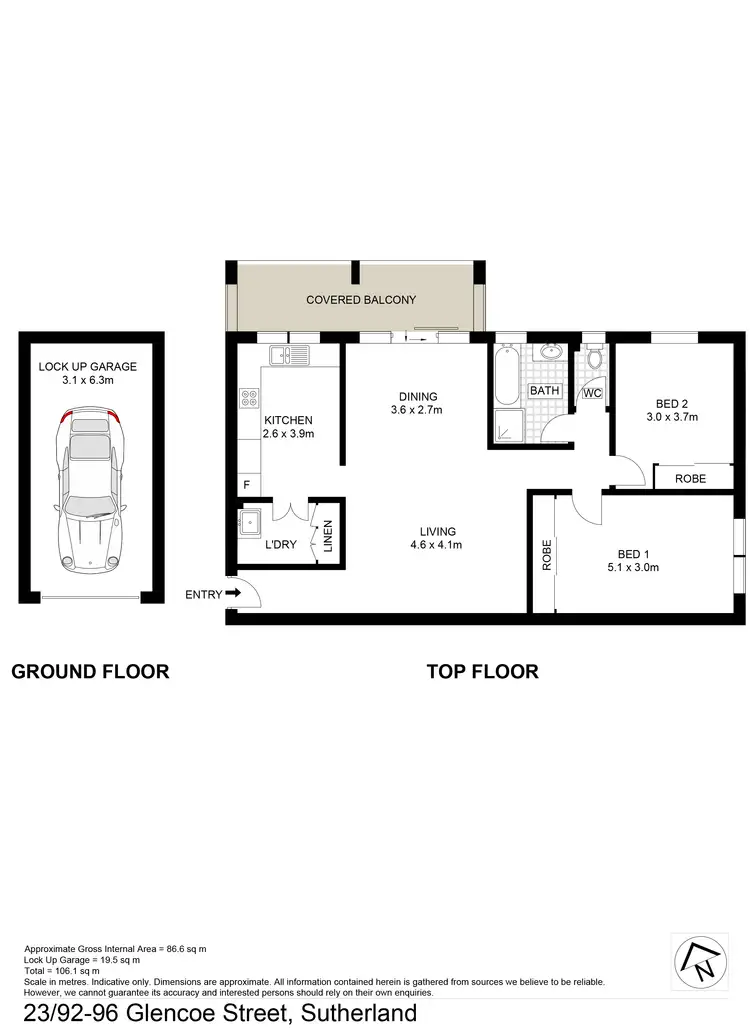 Floorplan of Homely unit listing, 23/92 Glencoe Street, Sutherland NSW 2232