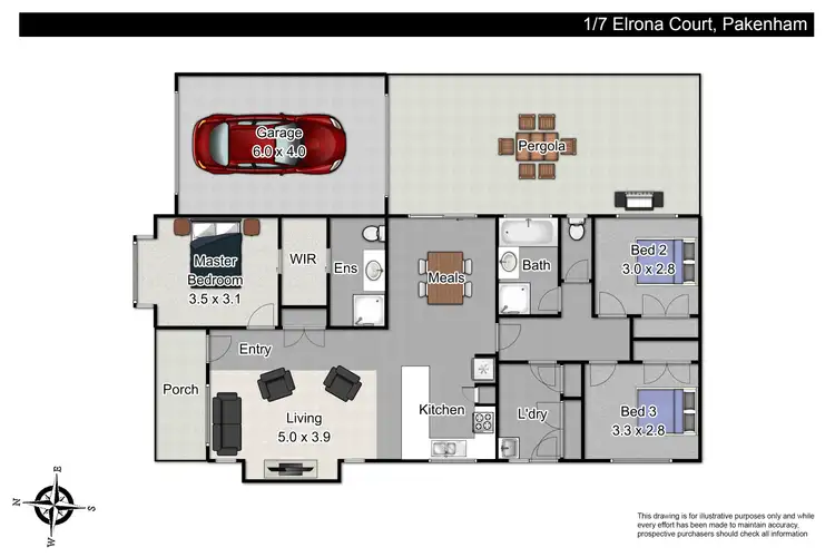 Floorplan of Homely unit listing, 1/7 Elrona Court, Pakenham VIC 3810