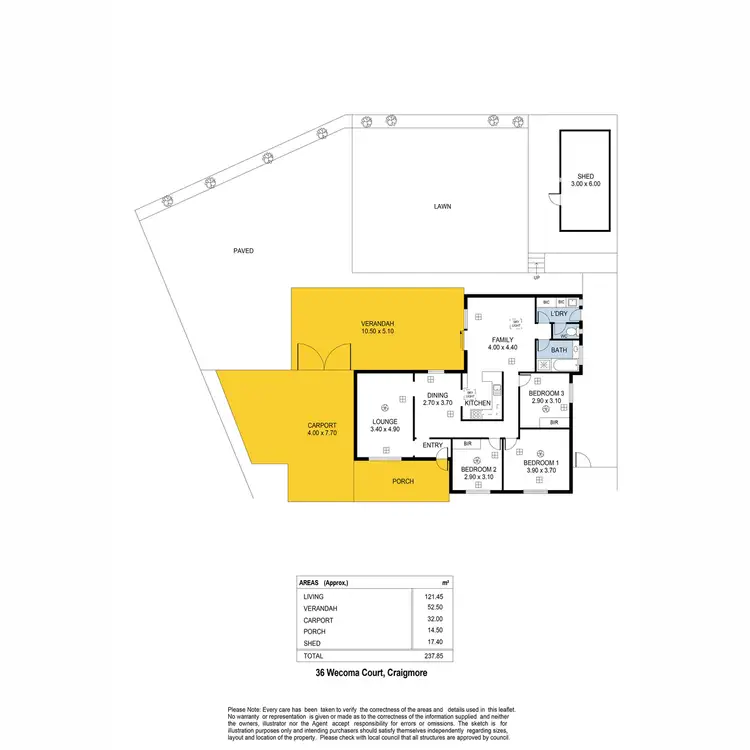 Floorplan of Homely house listing, 36 Wecoma Court, Craigmore SA 5114