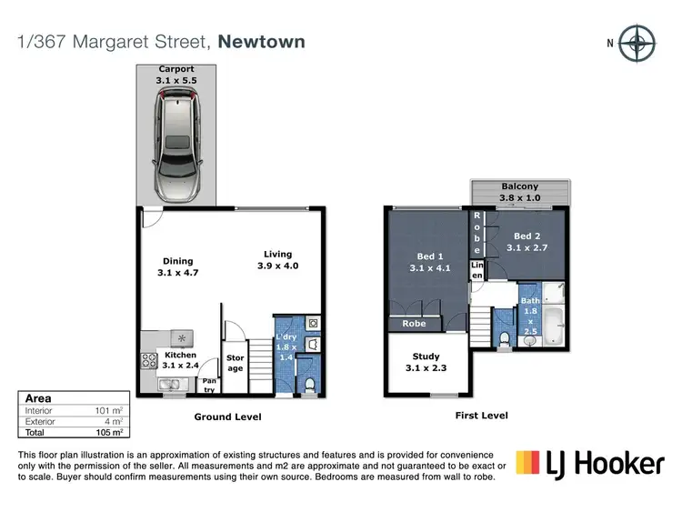 Floorplan of Homely unit listing, 1/369 Margaret Street, Newtown QLD 4350