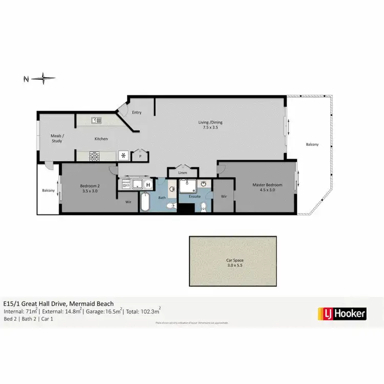 Floorplan of Homely apartment listing, E15/1 Great Hall Drive, Miami QLD 4220