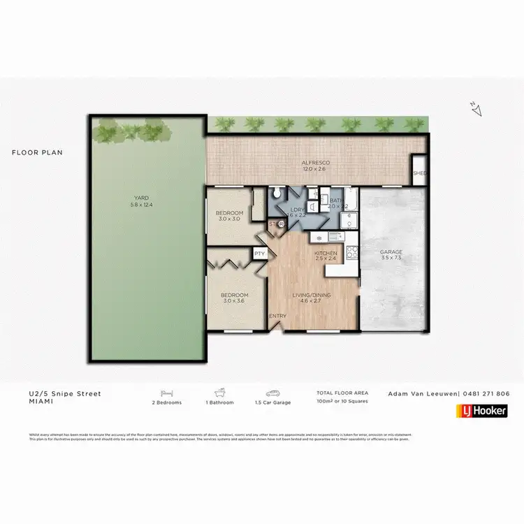 Floorplan of Homely semi-detached listing, 2/5 Snipe Street, Miami QLD 4220