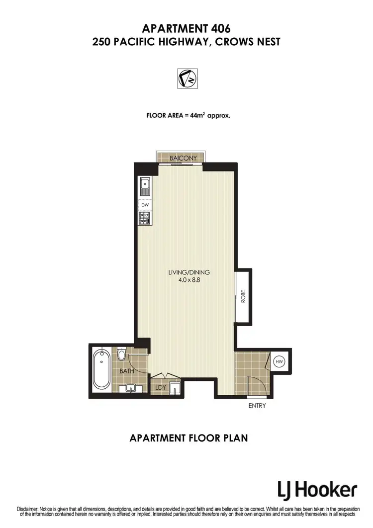 Floorplan of Homely apartment listing, 406/250 Pacific Highway, Crows Nest NSW 2065