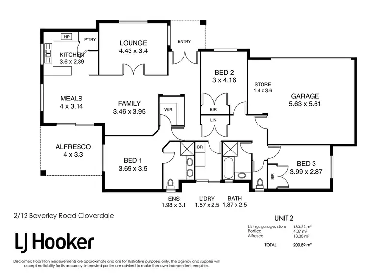 Floorplan of Homely townhouse listing, 1/12 Beverley Road, Cloverdale WA 6105