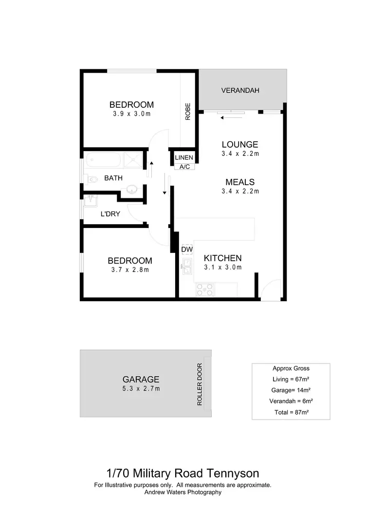 Floorplan of Homely unit listing, 1/70 Military Road, Tennyson SA 5022