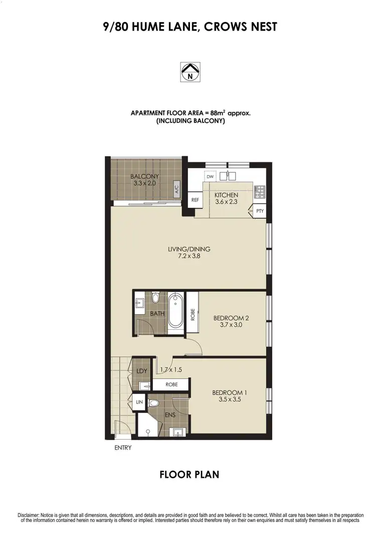 Floorplan of Homely apartment listing, 9/80 Hume Lane, Crows Nest NSW 2065