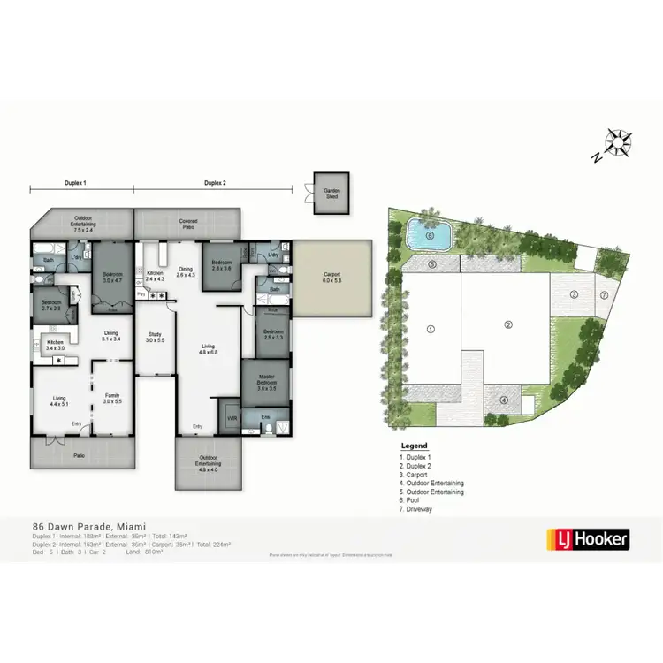 Floorplan of Homely semi-detached listing, 1 & 2/86 Dawn Parade, Miami QLD 4220