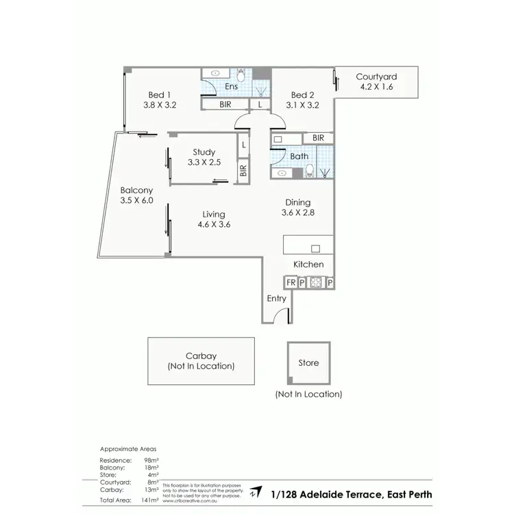 Floorplan of Homely apartment listing, 1/128 Adelaide Terrace, East Perth WA 6004