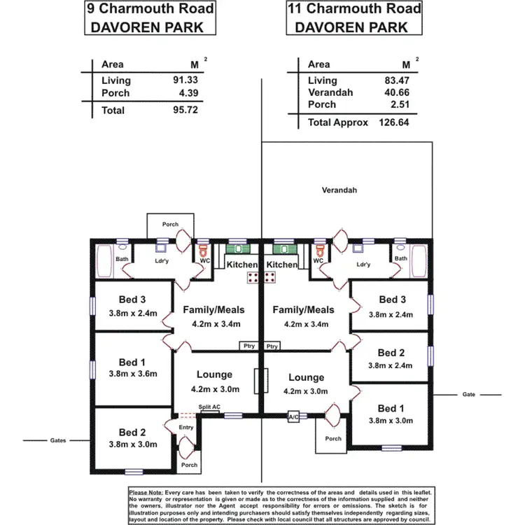 Floorplan of Homely semi-detached listing, 9 & 11 Charmouth Road, Davoren Park SA 5113