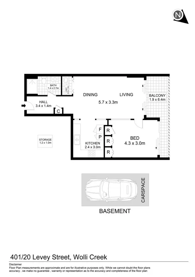 Floorplan of Homely apartment listing, 401/20 Levey Street, Wolli Creek NSW 2205