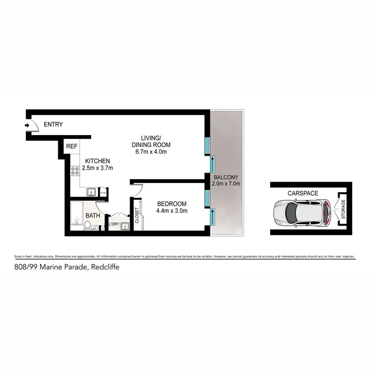 Floorplan of Homely unit listing, 808/99 Marine Parade, Redcliffe QLD 4020