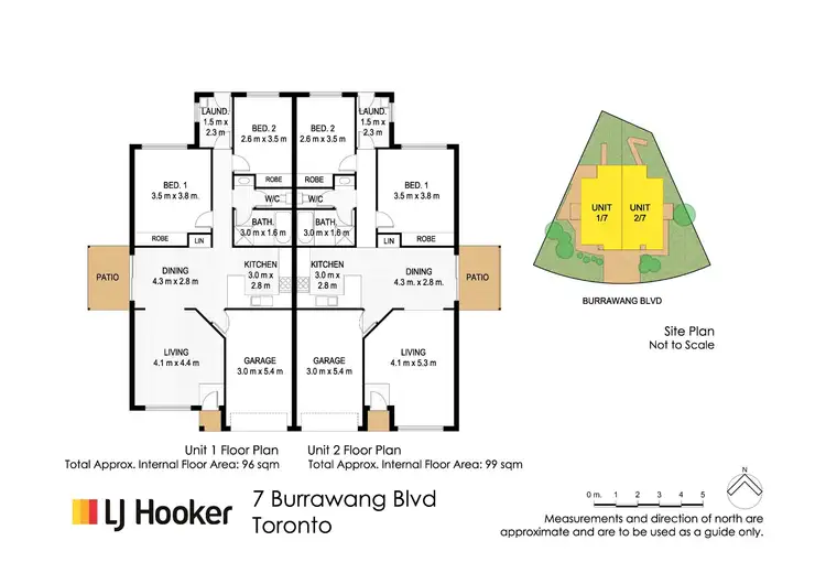 Floorplan of Homely semi-detached listing, 1/7 Burrawang Boulevard, Toronto NSW 2283