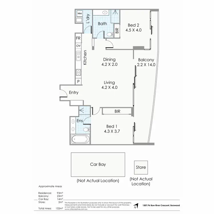 Floorplan of Homely apartment listing, 1307/96 Bow River Crescent, Burswood WA 6100