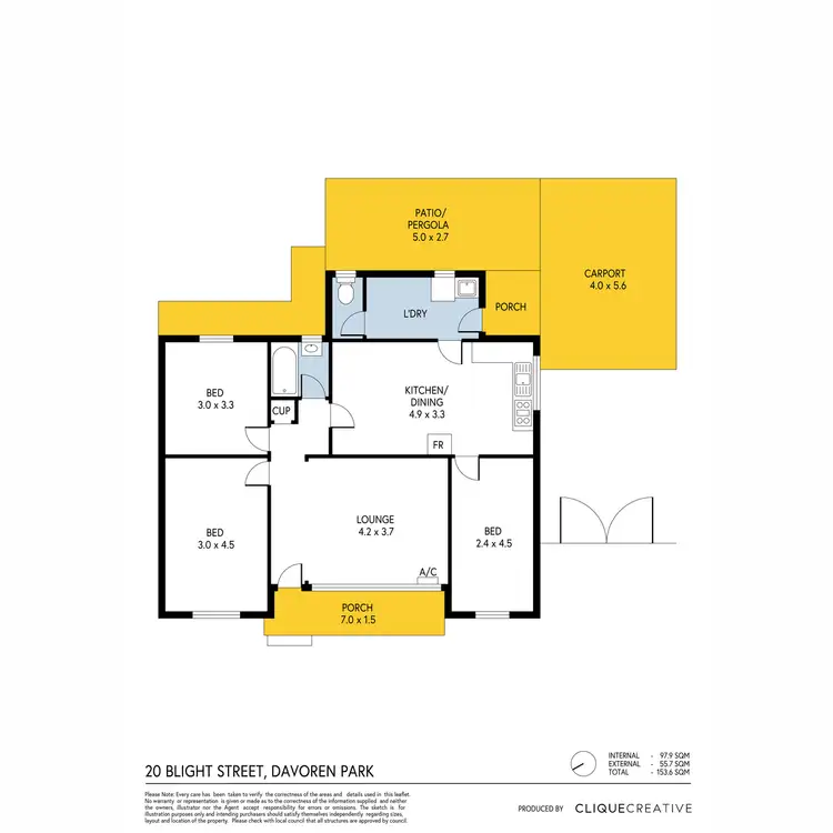 Floorplan of Homely semi-detached listing, 20 Blight Street, Davoren Park SA 5113