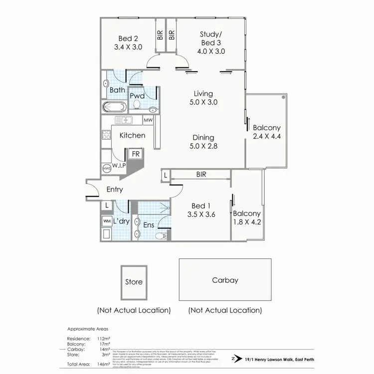 Floorplan of Homely apartment listing, 19/1 Henry Lawson Walk, East Perth WA 6004