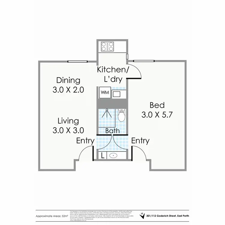 Floorplan of Homely apartment listing, 301/112 Goderich Street, East Perth WA 6004